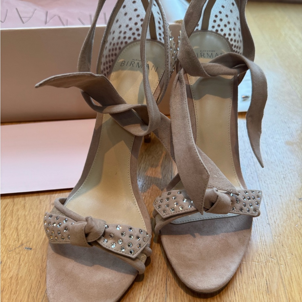 Alexandre Birman Tan Suede Heels with Bow Detail